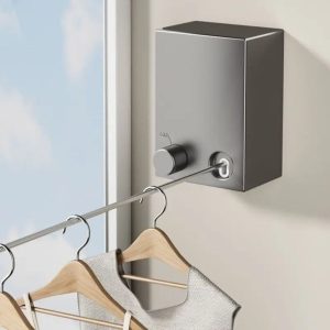 BUFFER® Teleskopik Çamaşır Kurutma Askısı, Pratik Geri Çekilebilir Çamaşır İpi