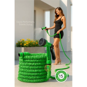 BFS 15 Metre Premium Uzayabilen Bahçe Hortumu - 7 Fonksiyonlu Başlık ve Esnek Tasarım