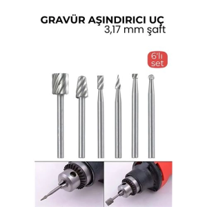 BFS Premium 6’lı Karbür Gravür ve Taşlama Uç Seti – 3.17mm Şaft Profesyonel Oyma ve Aşındırma Seti