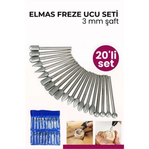 BFS 20 Parça Profesyonel Elmas Freze Ucu Seti - 3mm Şaft Gravür, Taş ve Cam İşleme Taşlama Seti