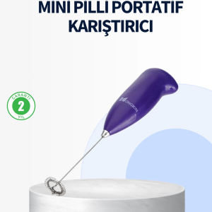BFS Mini Pilli Portatif Karıştırıcı – Cappuccino, Latte, Frappe ve Kahve Köpürtücü