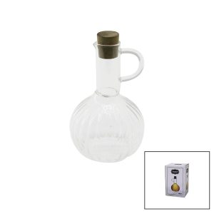 MİNİ CAM YAĞDANLIK ÇİZGİLİ DESEN 300ML AHŞAP BAMBU MANTAR TIPA (5296)
