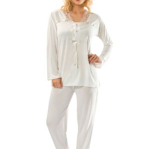 Ekru Penye Pijama Takımı - 1556 - Beden XL