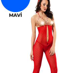 Mavi Zincirli Dantel Vücut Çorabı - 1009 - Beden Standart