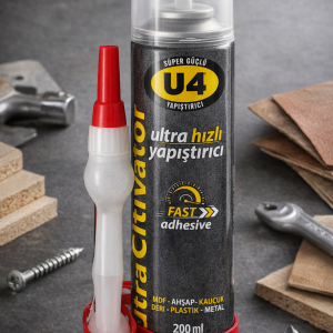 U4 Ultra Hızlı Yapıştırıcı 200 ml Süper Güçlü Şeffaf Endüstriyel Fast Adhesive MDF Ahşap Plastik Metal Deri