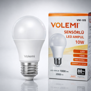Volemi VM-10S Sensörlü LED Ampul 10W 2000 Lümen E27 Duy 50000 Saat Ömür Enerji Tasarruflu Beyaz Işık