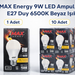 ZMAX Energy 9W LED Ampul E27 Duy 6500K Beyaz Işık 720 Lümen 60W Eşdeğer Enerji Tasarruflu