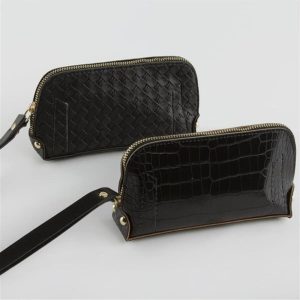 Karışık Desenli Siyah Dikdörtgen Deri Cüzdan-Siyah