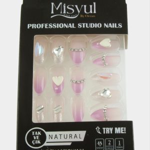 Misyul Taşlı Takma Tırnak 24 Adet-Pembe
