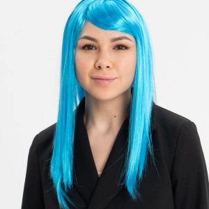 Açık Mavi Renk Uzun Düz Parti Peruğu