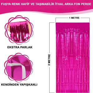 Fuşya Renk Ekstra Metalize Parlak Saçaklı Arka Fon Perde İthal A Kalite 1x2 Metre