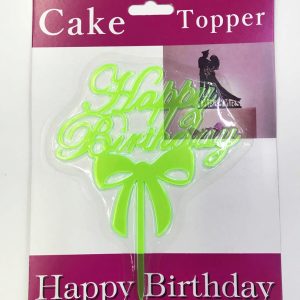 Happy Birthday Yazılı Fiyonklu Pasta Kek Çubuğu Yeşil Renk