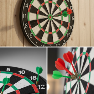 Kaliteli Ahşap Dart Tahtası 12 İnç 4 Adet Metal İğne Uçlu Ok