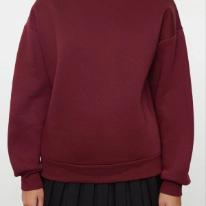 3 iplik şardonlu bisiklet yaka sweatshirt bordo (Beden: S)