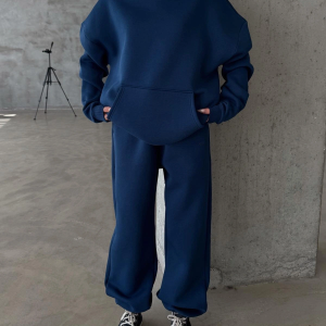 3 iplik şardonlu kapşonlu sweatshirt lacivert p510436 (Beden: M)