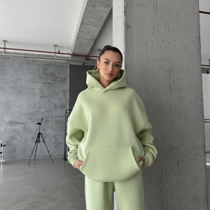3 iplik şardonlu kapşonlu sweatshirt mint p510436 (Beden: M)