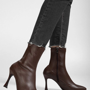 Orjen Kahverengi Cilt Streç Topuklu Bot