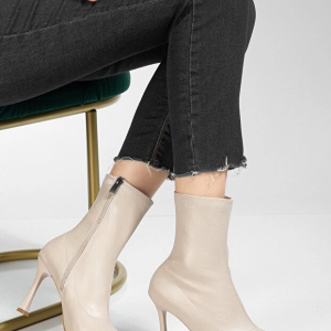 Orjen Bej Cilt Streç Topuklu Bot