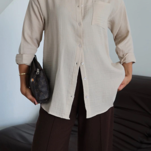 Tek cepli müslin gömlek bej pt (Beden: M)