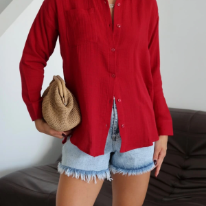 Tek cepli müslin gömlek bordo pt (Beden: M)