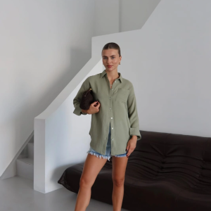 Tek cepli müslin gömlek haki pt (Beden: M)