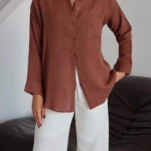 Tek cepli müslin gömlek kahve pt (Beden: M)