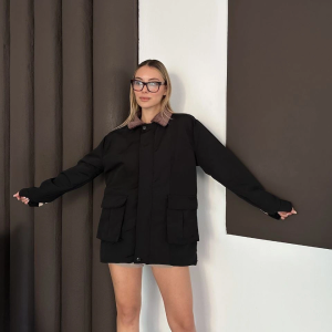 Astarlı yaka detaylı artos ceket siyah st2651019 (Beden: M)