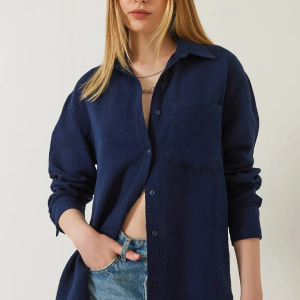 Tek cepli müslin gömlek lacivert pt (Beden: M)