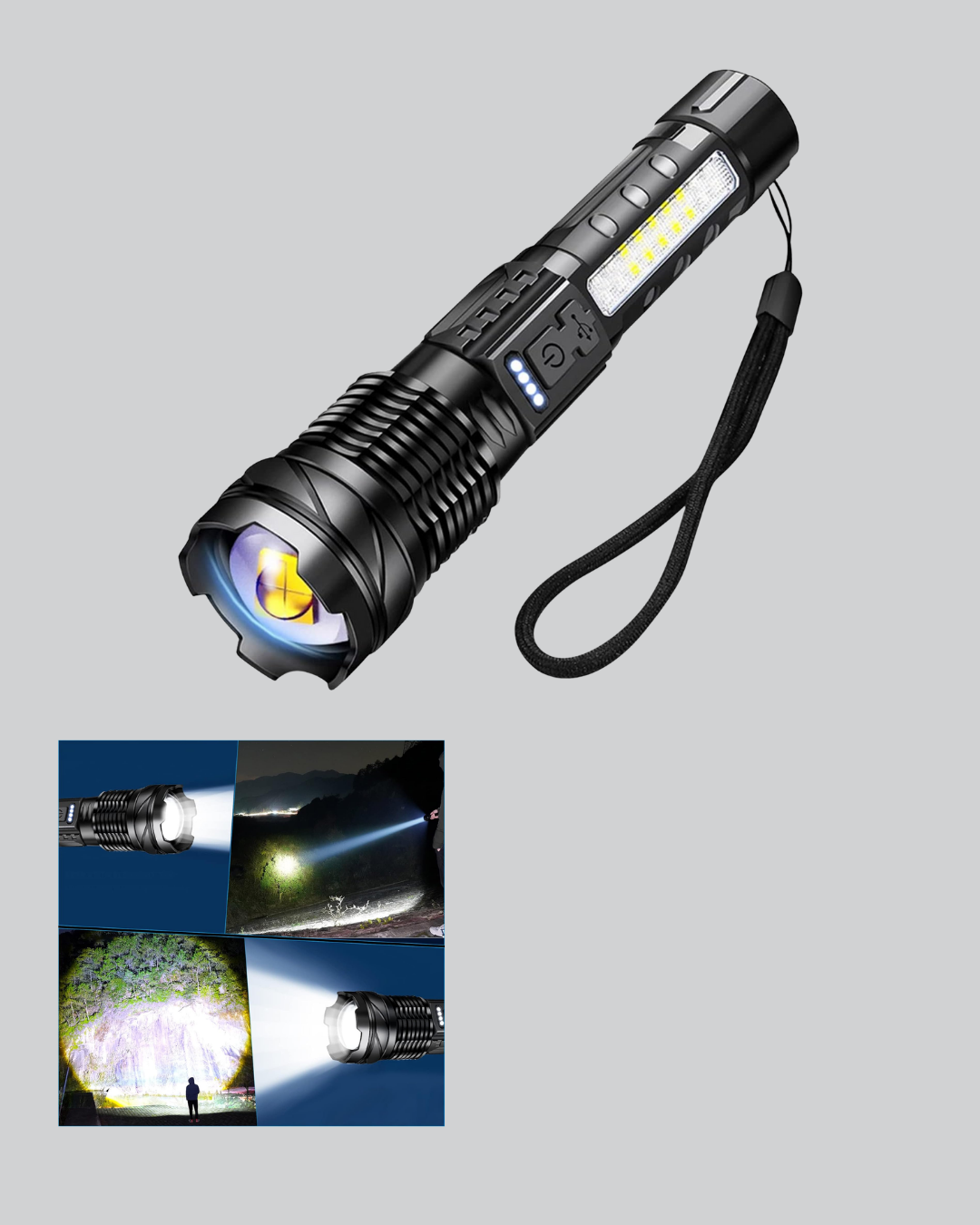Güçlü LED El Feneri Şarj Edilebilir Çok Modlu - Görsel 3