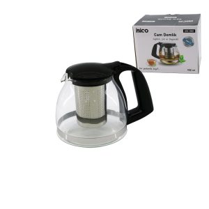 900ML CAM DEMLİK ÇELİK SÜZGEÇLİ - PLASTİK KULP - KAPAK - KROM ÇERÇEVE (5296)