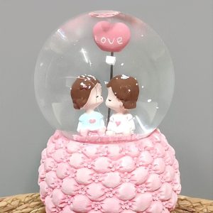 Balon Pilli Müzikli Işıklı Kar Küresi Orta Boy-Pembe