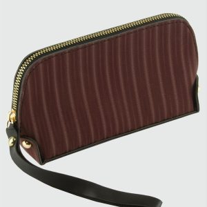 Çizgili Bordo Dikdörtgen Deri Cüzdan-Bordo