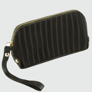 Çizgili Dikdörtgen Deri Cüzdan-Siyah