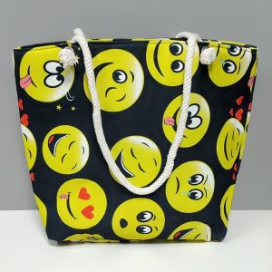 Emoji Desenli Plaj Çantası-Siyah