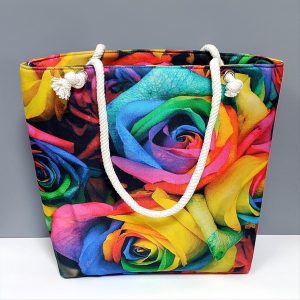 Gül Desenli Plaj Çantası-Renkli