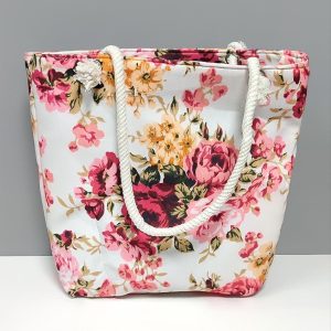 Gül Desenli Plaj Çantası-Pembe