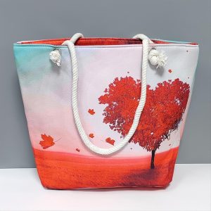 Kalp Desenli Plaj Çantası-Kırmızı