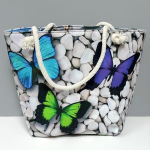 Kelebek Desenli Plaj Çantası-Renkli