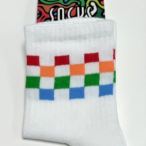 Renkli Küp Desenli Kolej Çorap 8X28-Beyaz