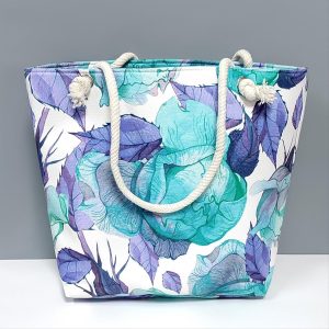 Yaprak Desenli Plaj Çantası-Su Yeşili