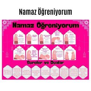 Çocuklar İçin Renkli "Namaz Öğreniyorum" Afişi - 33x48 cm Figürlü Eğitim Materyali Kız