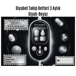 Diyabet Ölçüm Takip Çizelgesi Defteri A Kalite Özel Tasarım 3 Aylık A5 Siyah-Beyaz