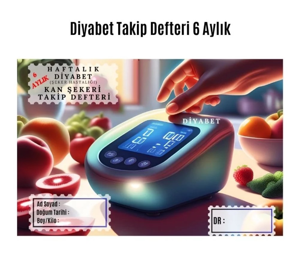 Diyabet Ölçüm Takip Çizelgesi Defteri A Kalite Özel Tasarım 6 Aylık A6 Boyut Yüksek Motiveli