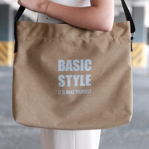 Kanvas Çapraz Askılı Tote Çanta Krem