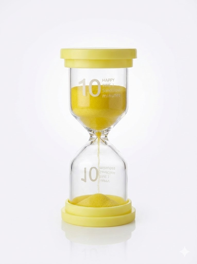 10 Dakika SARI Kum Saati - Dekoratif Cam Zamanlayıcı -Mutfak, Ders ve Oyun Süre Ölçer