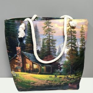 Ağaç Desenli Plaj Çantası-Yeşil