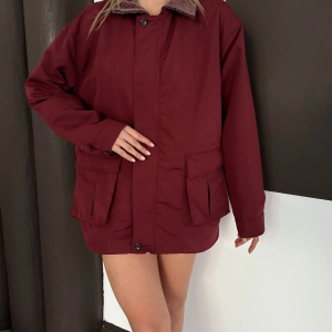 Astarlı yaka detaylı artos ceket bordo st2651019 (Beden: M)