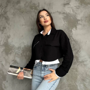 Çift Renkli Kısa Gömlek Siyahbeyaz S4021 (Beden: 40)