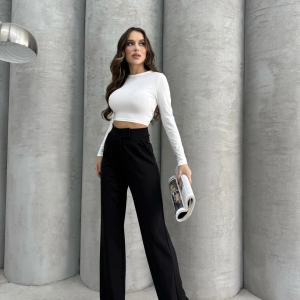 Cırtlı pantolon krep siyah pt (Beden: M)