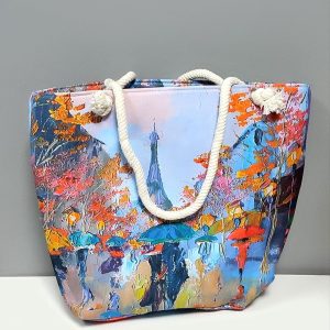 Desenli Plaj Çantası-Açık Mavi